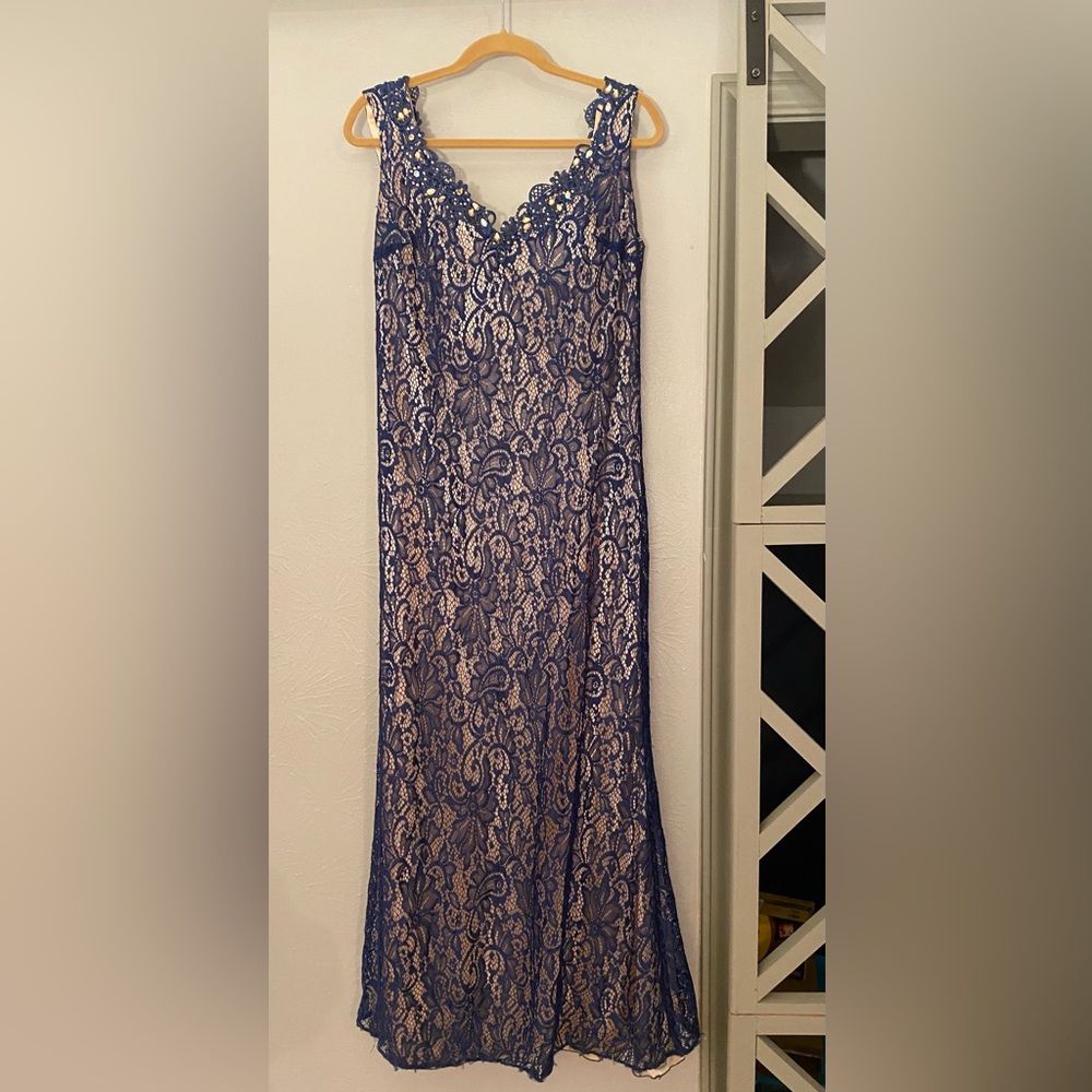 Navy Lace Overlay Dress